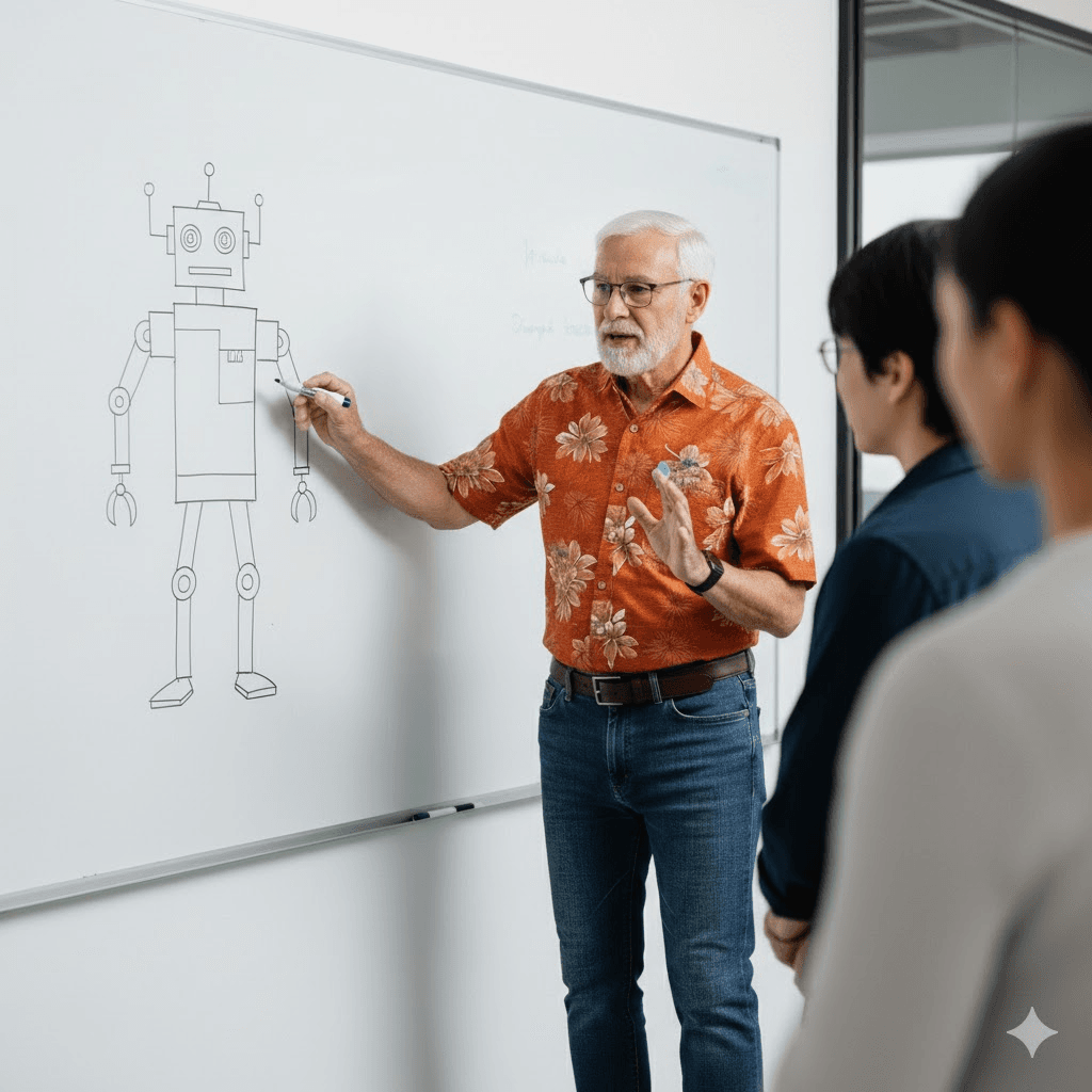 Avatar of Paul collaborating at a whiteboard, representing team amplification.